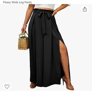 NEW Split High Waisted Belted Flowy Wide Leg Pants